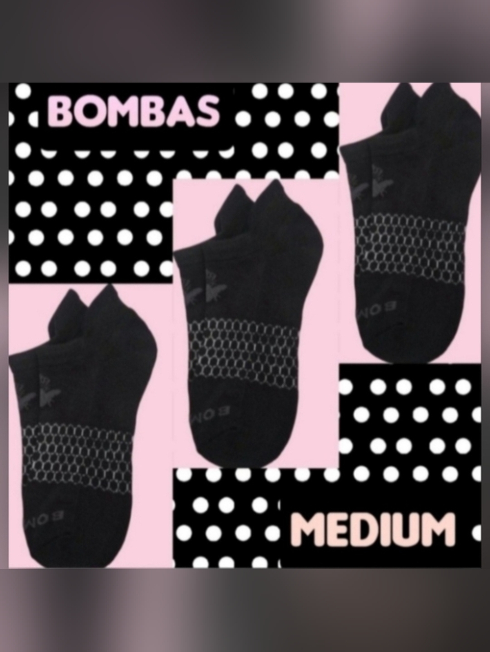Bombas Ankle Socks Medium 3 Pair Unisex Womens & Mens Honeycomb Black/Grey BNWT